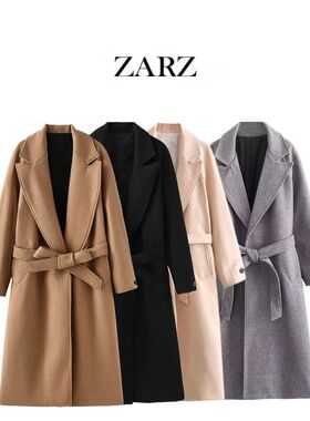 ZARZ 自制 欧美风 新款女装 经典 时尚配腰带毛呢大衣2052142