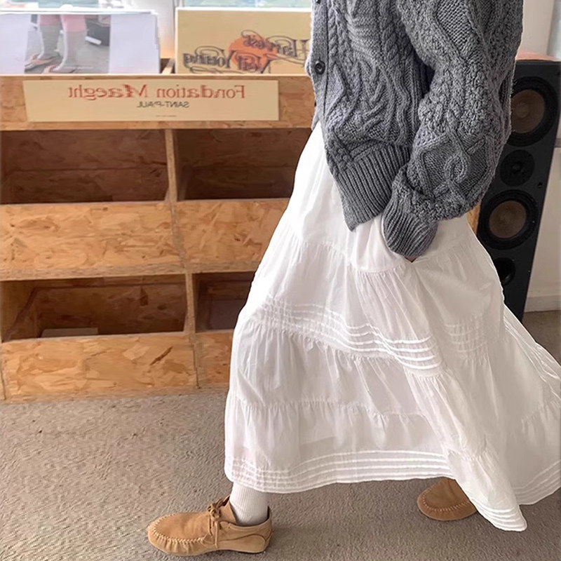 白色半身裙女春秋夏季小个子法式蛋糕裙高腰a字伞裙中长版半裙子