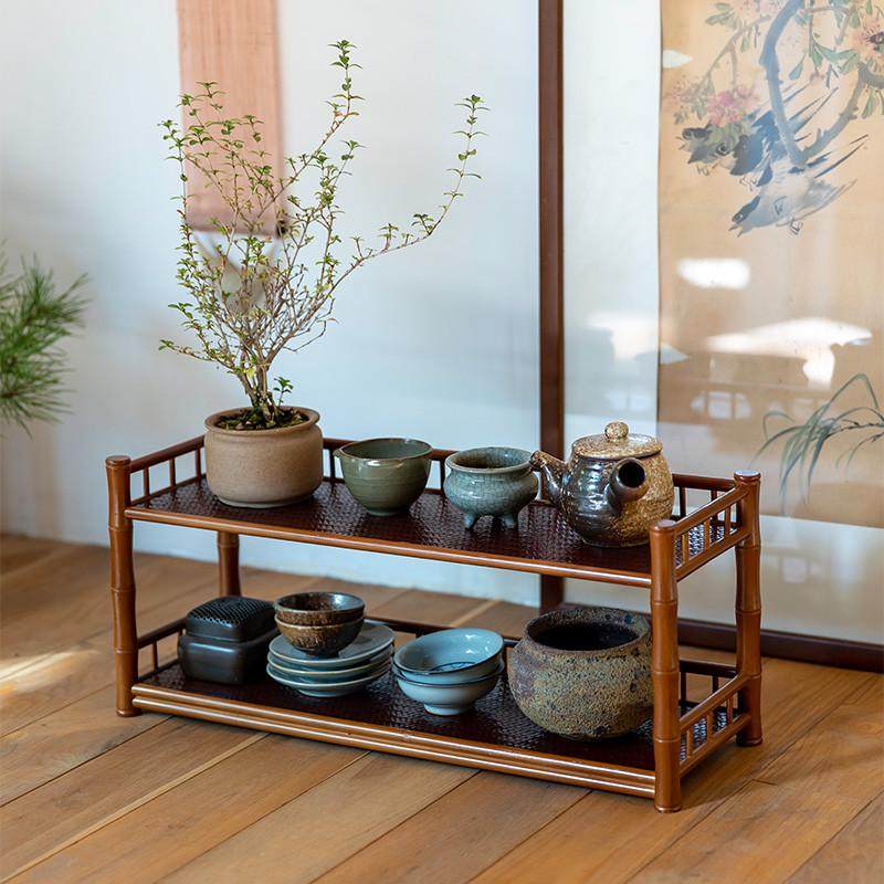 竹编茶杯架子茶具茶壶收纳架紫砂壶摆放架博古架茶具茶桌置物架,餐饮具,茶具架,淘宝优惠券,粉丝福利购,淘宝优惠卷