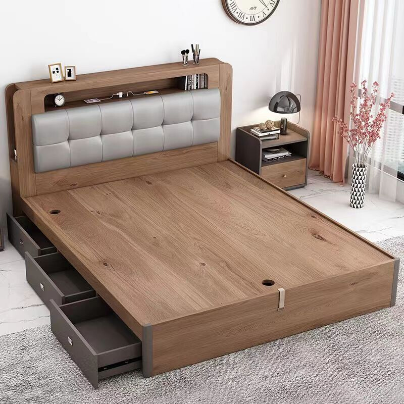 北欧高箱储物双人床现代简约卧室小户型榻榻米收纳床板式省空间床