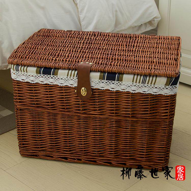 柳编藤编收纳箱带盖收纳筐带锁扣编制杂物箱藤筐篮子储物箱整理箱