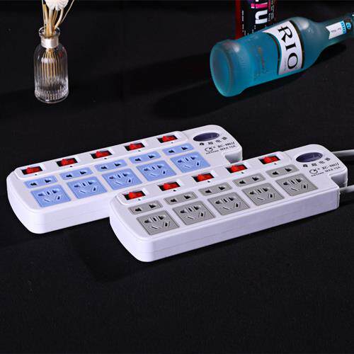 五排十座插座家用2米电脑插板学生宿舍接线板长线10插位有线插板