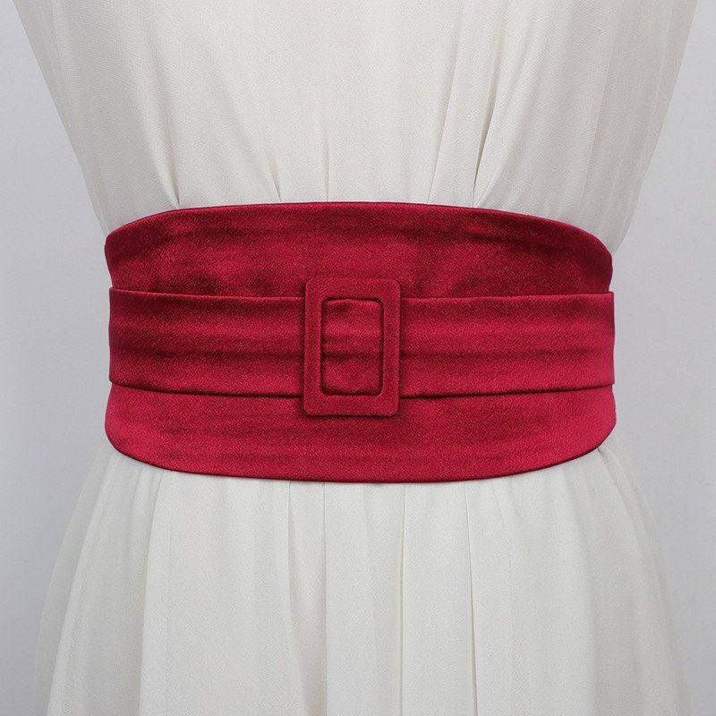 粗女配毛衣黑色红色宽腰带秋冬皮带裙子缎面绿色新款松紧2023腰封