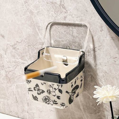 厕所烟灰缸装饰品烟缸挂墙办公室免打孔壁挂式卫生间防飞灰时尚