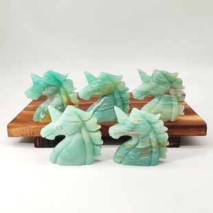 独角兽周期表原石水晶礼物天然2小寸雕像小摆件雕刻天河石工艺品