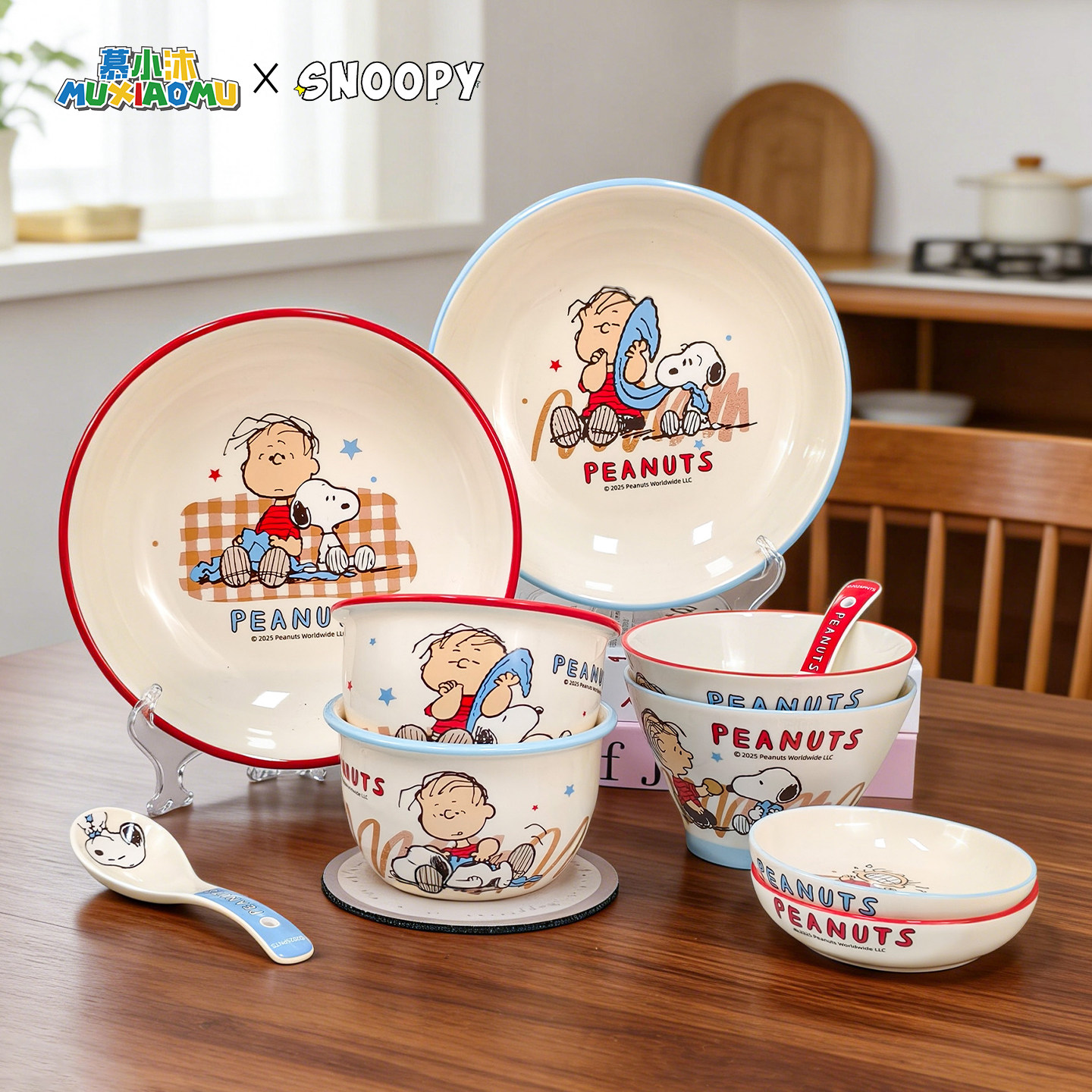 史努比陶瓷餐具盘子饭碗家用可爱儿童专用碗具餐盘泡面碗生日礼物