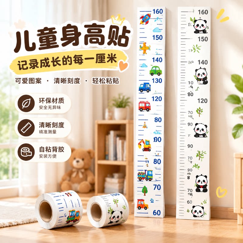 极简风身高测量墙贴透明身高贴不伤墙儿童身高尺神器可移除不留胶