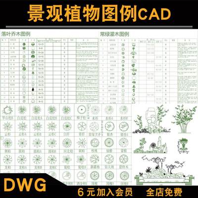 园林景观设计图例CAD植物图块平面铺装CAD施工图立面素材图库模块