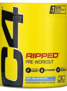 细胞肌能,C4 Ripped，爆炸锻炼前能量，冰蓝拉兹味，6.3 盎司（18