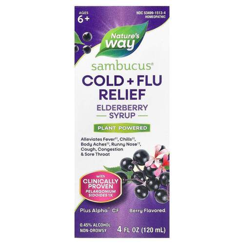 然萃维,Sambucus®, Cold + Flu Relief, Elderberry Syrup, Ages