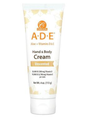 Carlson,A-D-E, Hand &amp; Body Cream, Unscented, 4 oz (1