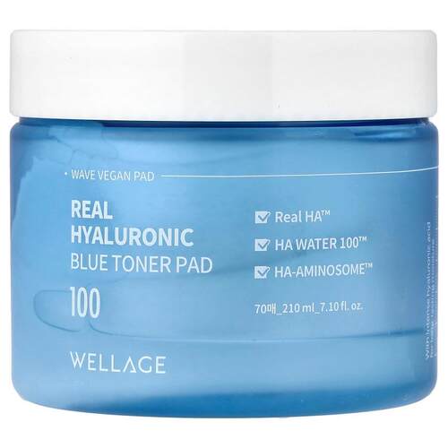 Wellage,Real Hyaluronic Blue Toner Pad 100, 70 Pads