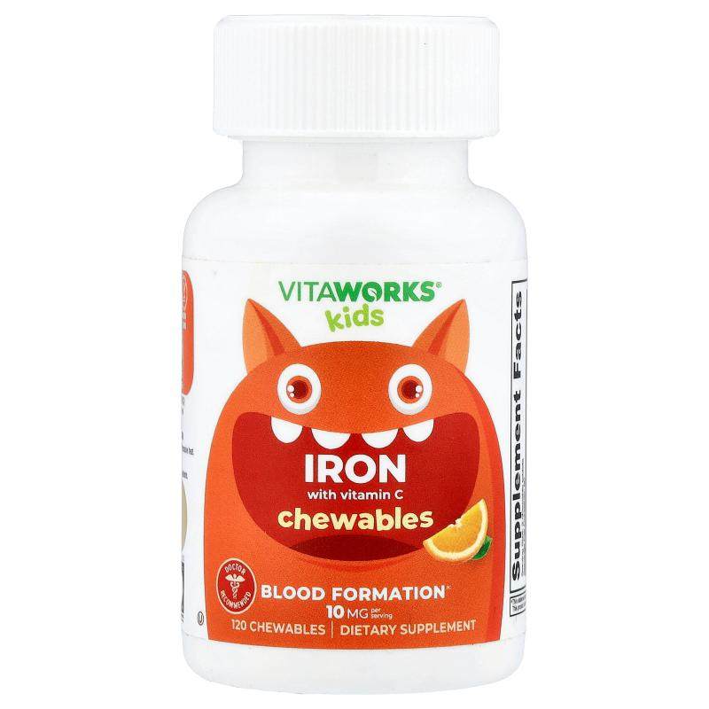 VitaWorks,Kids, Iron With Vitamin C, Orange, 120 Chewables