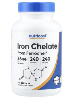 Nutricost,Ferrochel® 铁螯合物，36 毫克，240 粒胶囊