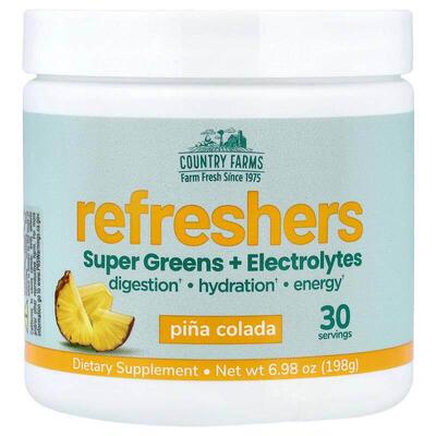 Country Farms,Refreshers, Super Greens + Electrolytes, Pina