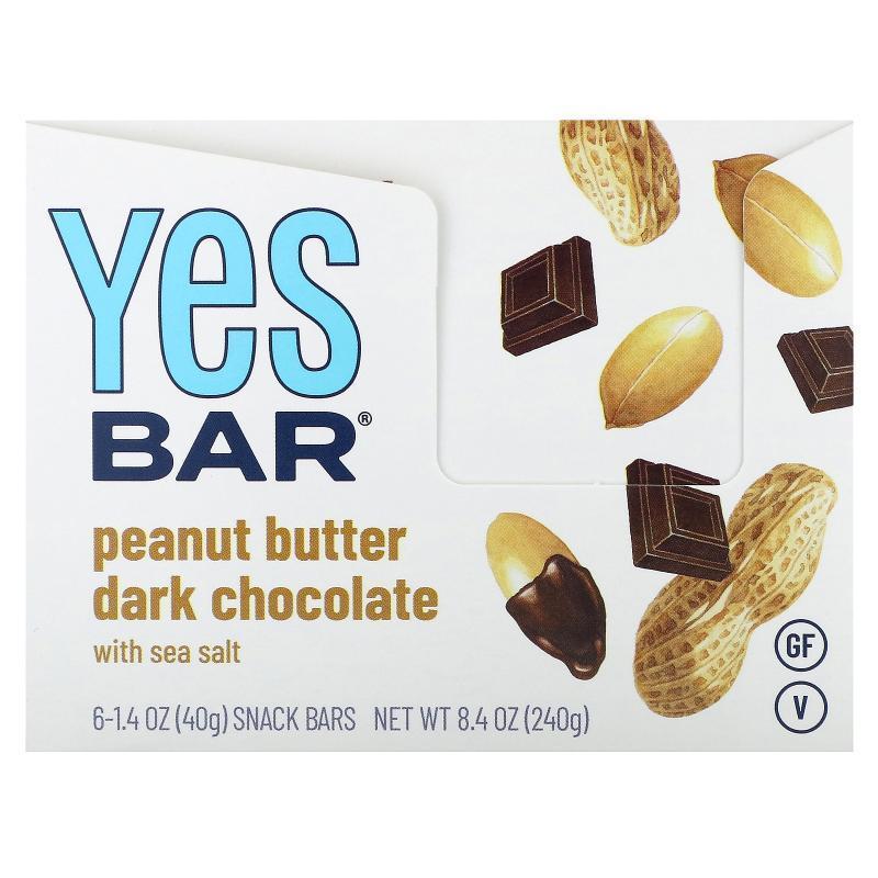 Yes Bar,Peanut Butter Dark Chocolate with Sea Salt , 6 Bars,