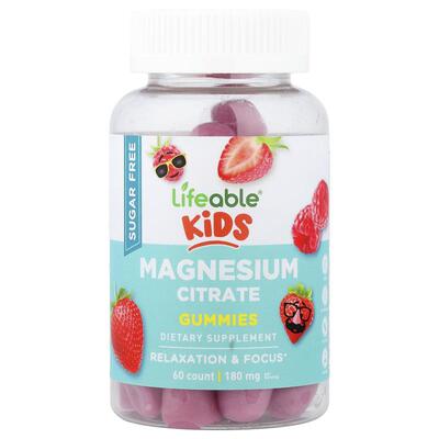 Lifeable,Kids, Magnesium Citrate Gummies, Berry, 60 Gummies