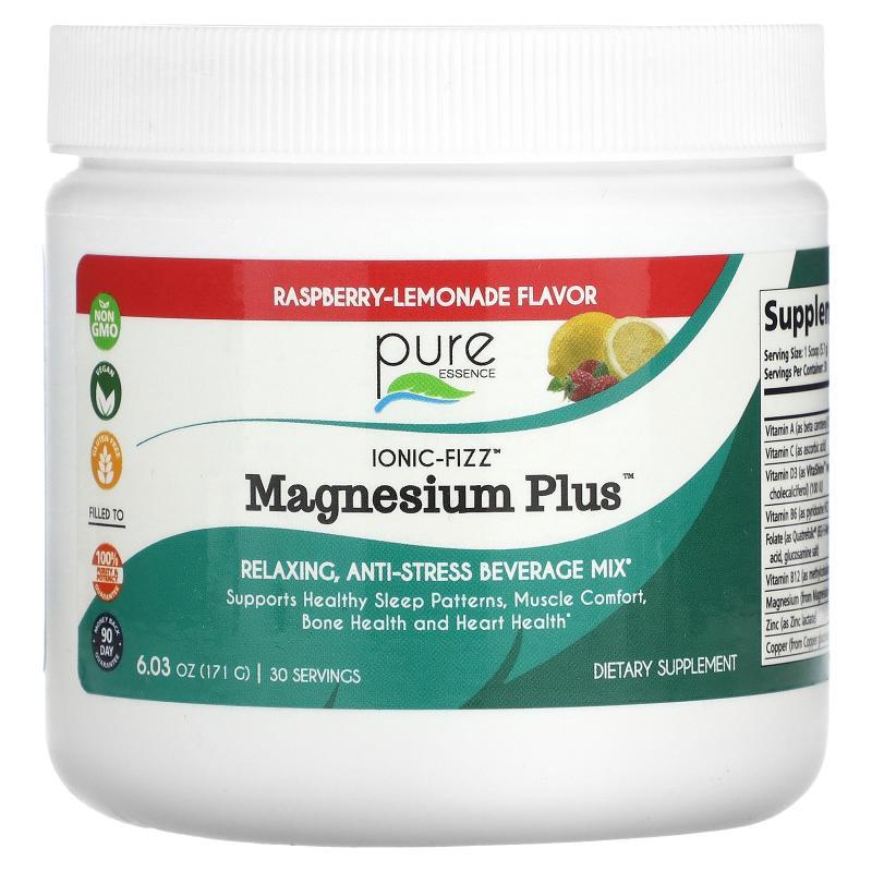 Pure Essence,Ionic-Fizz, Magnesium Plus, Raspberry-Lemonade,