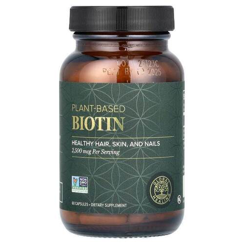 Global Healing,Plant-Based Biotin, 2,500 mcg, 60 Capsules