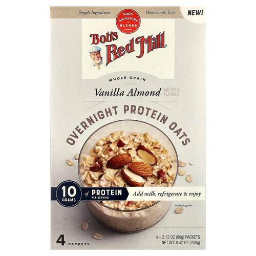 鲍勃红磨坊,Overnight Protein Oats, Whole Grain, Vanilla Almo