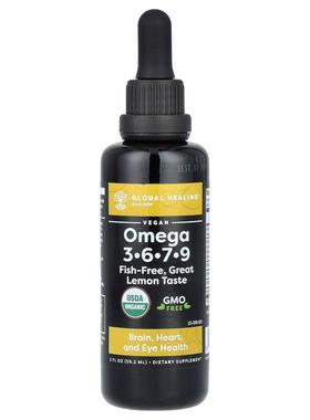 Global Healing,Omega 3, 6, 7, 9, Lemon, 2 fl oz (59.2 ml)