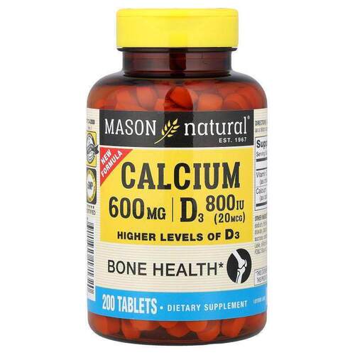 Mason Natural,Calcium with D3, 200 Tablets