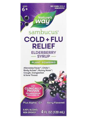 然萃维,Sambucus®, Cold + Flu Relief, Elderberry Syrup, Ages