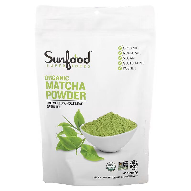Sunfood美国有机抹茶粉烘焙曲奇蛋糕拿铁奶昔皆宜细磨翠绿微甜