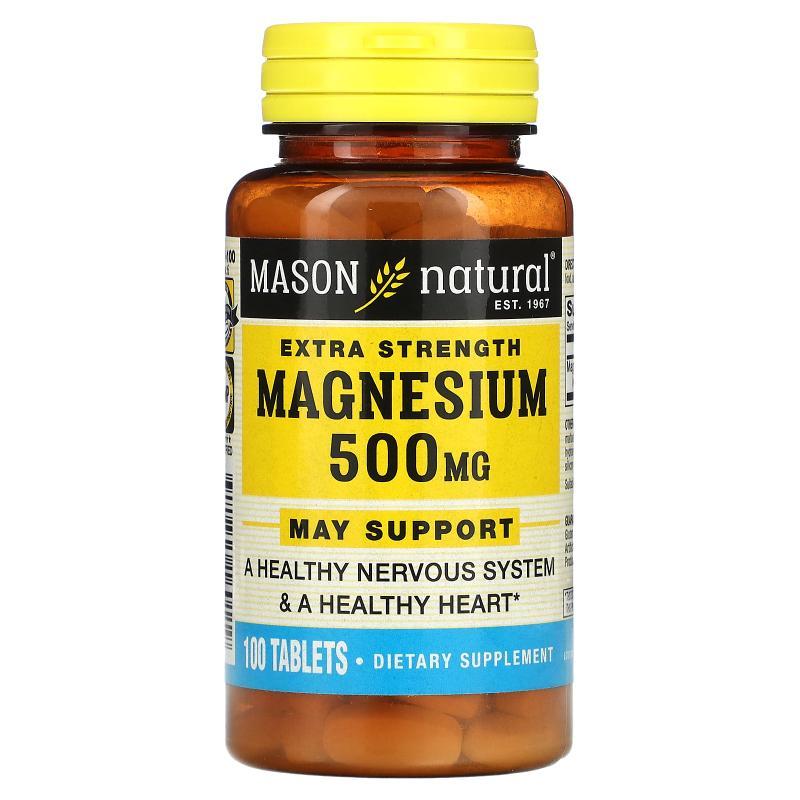 Mason Natural,Magnesium, Extra Strength, 500 mg, 100 Tablets