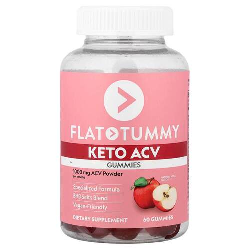 Flat Tummy,Keto ACV 软糖，天然苹果味，60 粒软糖
