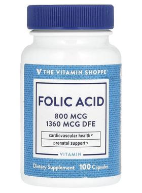 The Vitamin Shoppe,Folic Acid, 800 mcg, 100 Capsules