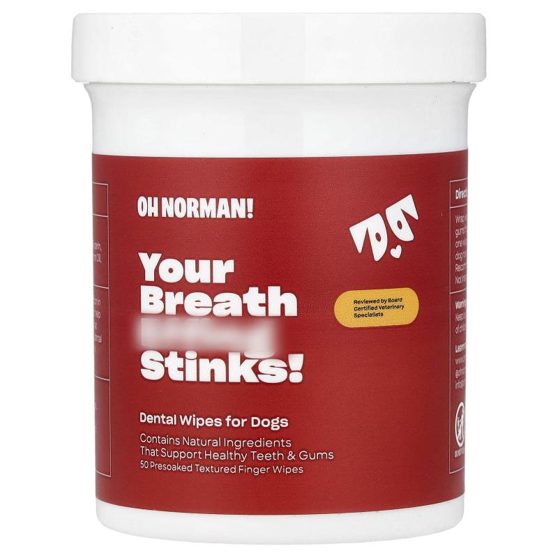 Oh Norman,Your Breath Stinks! Dental Wipes For Dogs, 50 Wipe