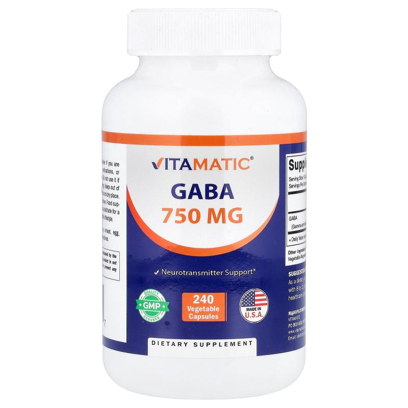 Vitamatic,Gaba, 750 mg, 240 Vegetable Capsules
