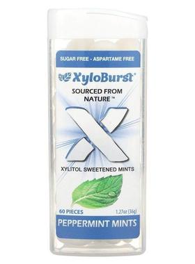 Xyloburst,Xylitol Sweetened Mints, Peppermint, 60 Pieces, 1.