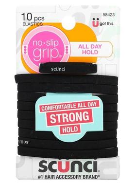 Scunci,防滑皮筋，舒适，全天保持，黑色，10 根装