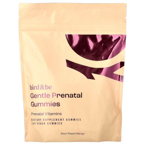 Bird and Be,Gentle Prenatal Gummies, Sour Peach Mango, 120 V