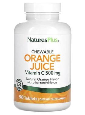 自然加,Chewable Orange Juice, Vitamin C, Natural Orange, 500