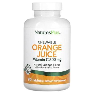 自然加,Chewable Orange Juice, Vitamin C, Natural Orange, 500