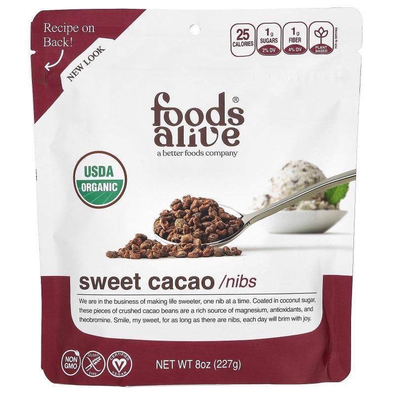 Foods Alive,Sweet Cacao, Nibs, 8 oz (227 g)