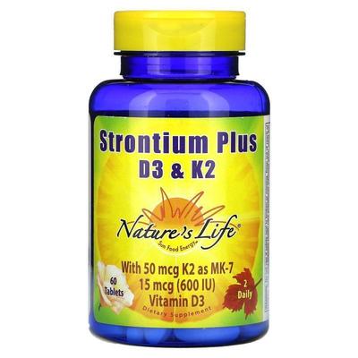 Nature's Life,Strontium Plus D3 &amp;amp;amp;K2, 60 Tabl