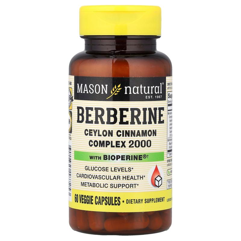 Mason Natural,Berberine with BioPerine®, 60 Veggie Capsules
