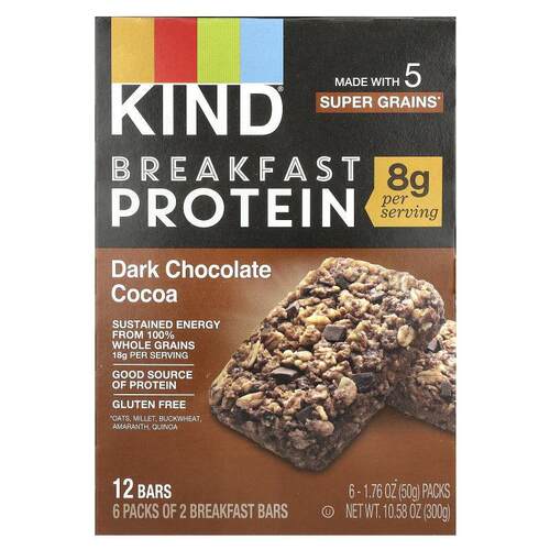 KIND Bars,早餐蛋白棒，黑巧克力可可，6 包，每包 1.76 盎司（50