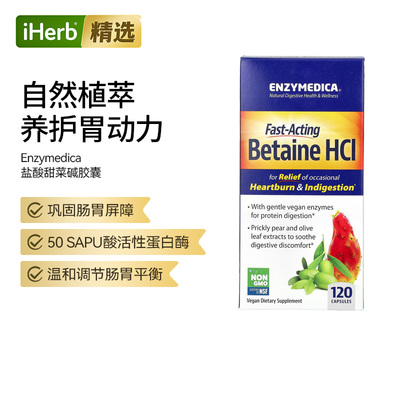 Enzymedica盐酸甜菜碱胶囊缓解促进肠道消化养护肠胃