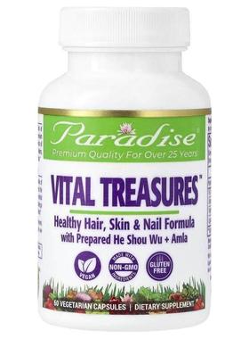Paradise Herbs,Vital Treasures，头发、肌肤和指甲，60 粒素食