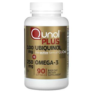 Qunol,Plus Ubiquinol + Omega-3, 100 mg + 250 mg, 90 Softgels
