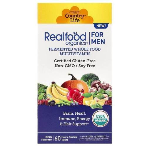 乡村生活,Realfood Organics, Multivitamin For Men, 60 Easy-to