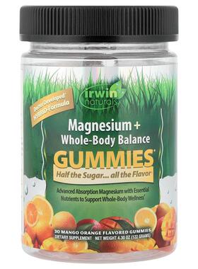 爱乐能,Magnesium + Whole-Body Balance Gummies, Mango Orange,