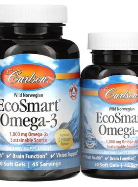Carlson,EcoSmart 欧米伽-3，天然柠檬味，1,000 毫克，180 粒软