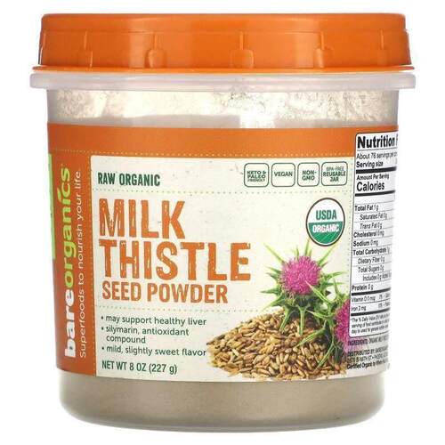 BareOrganics,Raw Organic Milk Thistle Seed Powder, 8 oz (227