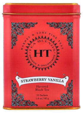 Harney & Sons,Black Tea, Strawberry Vanilla, 20 Sachets, 1.4
